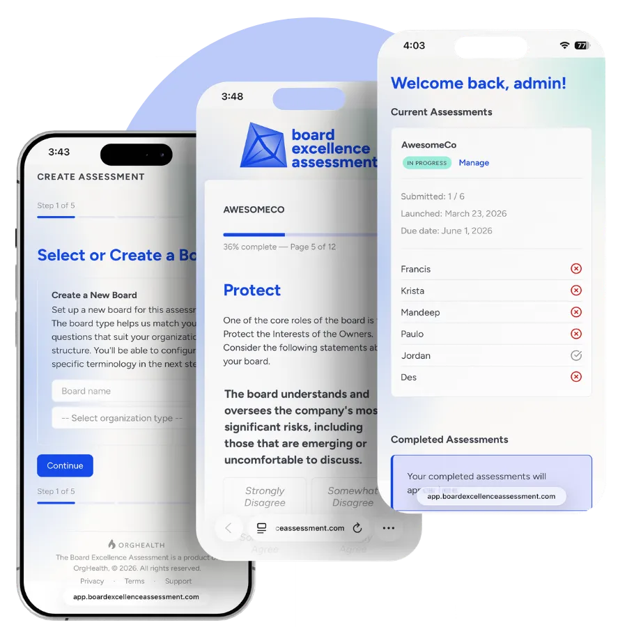 Board Excellence Assessment on mobile devices