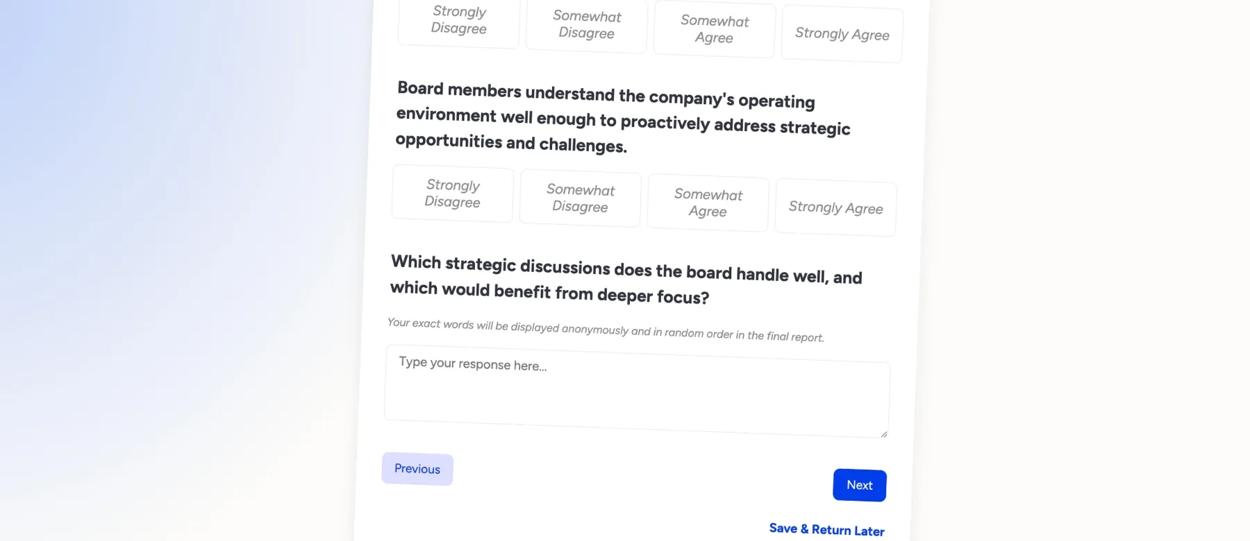 Board members submit their responses